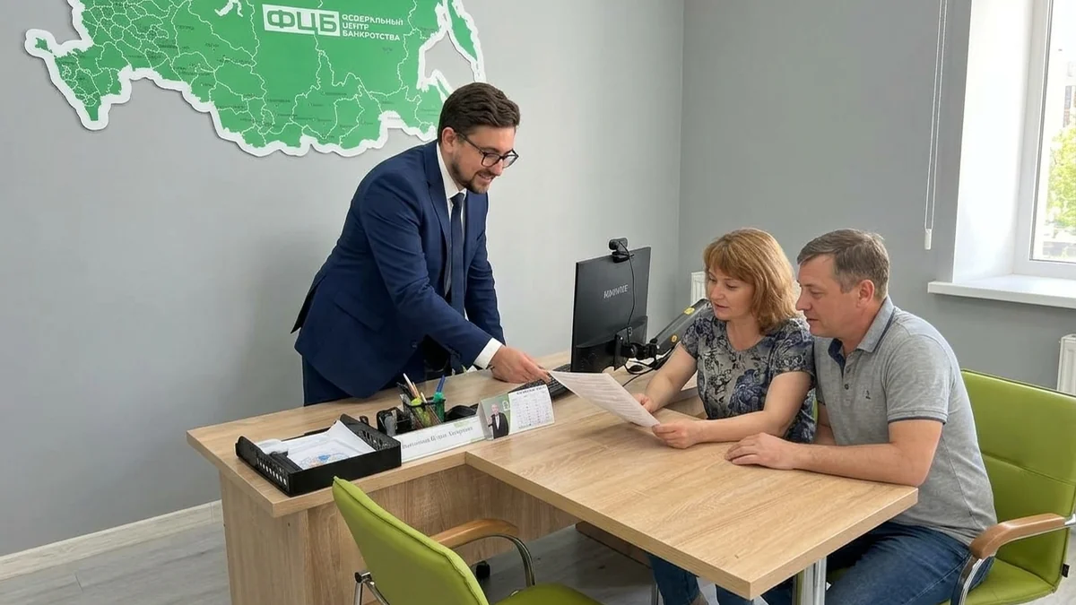 Обсуждение документов с парой посетителей, иллюстрация к теме поддержки семьи