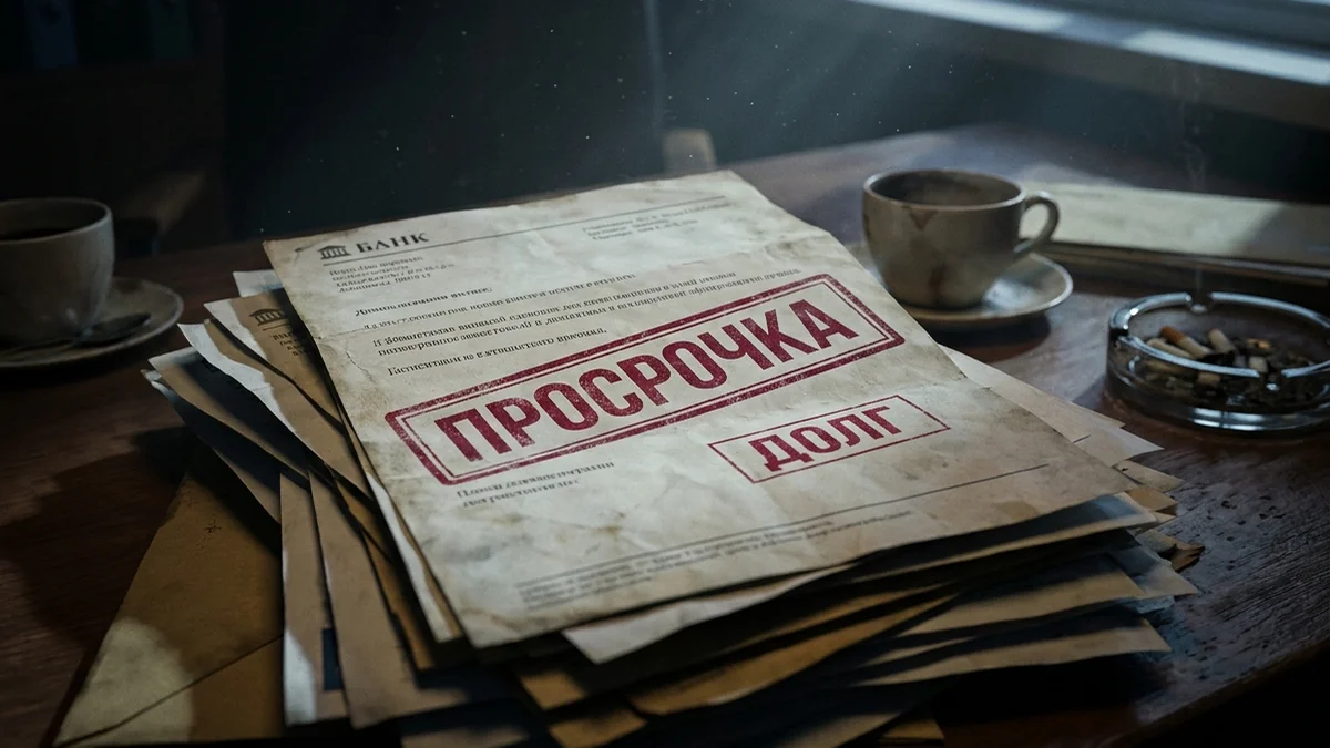 Бумаги с отметками о долге и просрочке при боковом свете из окна